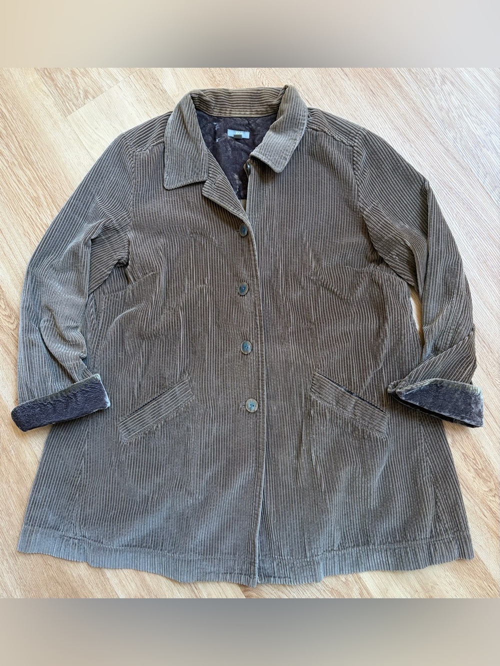 Vintage J. Jill Jacket Brown Corduroy Button Front Velvet Car Coat Swing Large - Picture 4 of 9